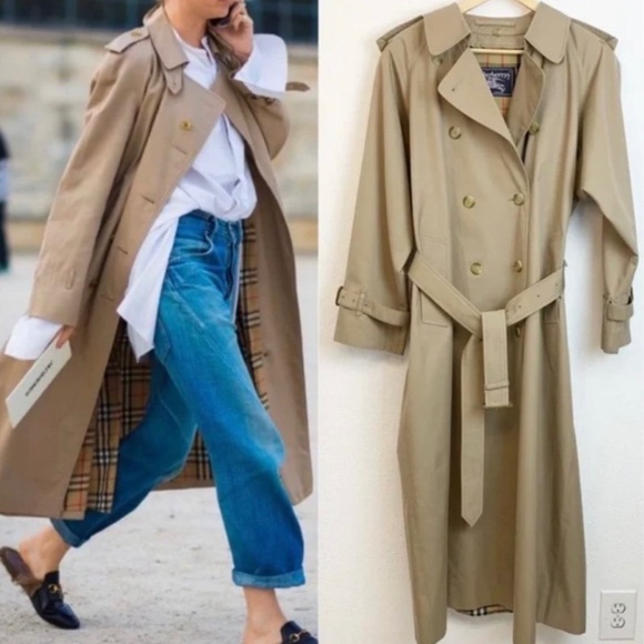 Burberrys LondonVintage Classic Trench Coat Nova Check Lining Size 12 Long